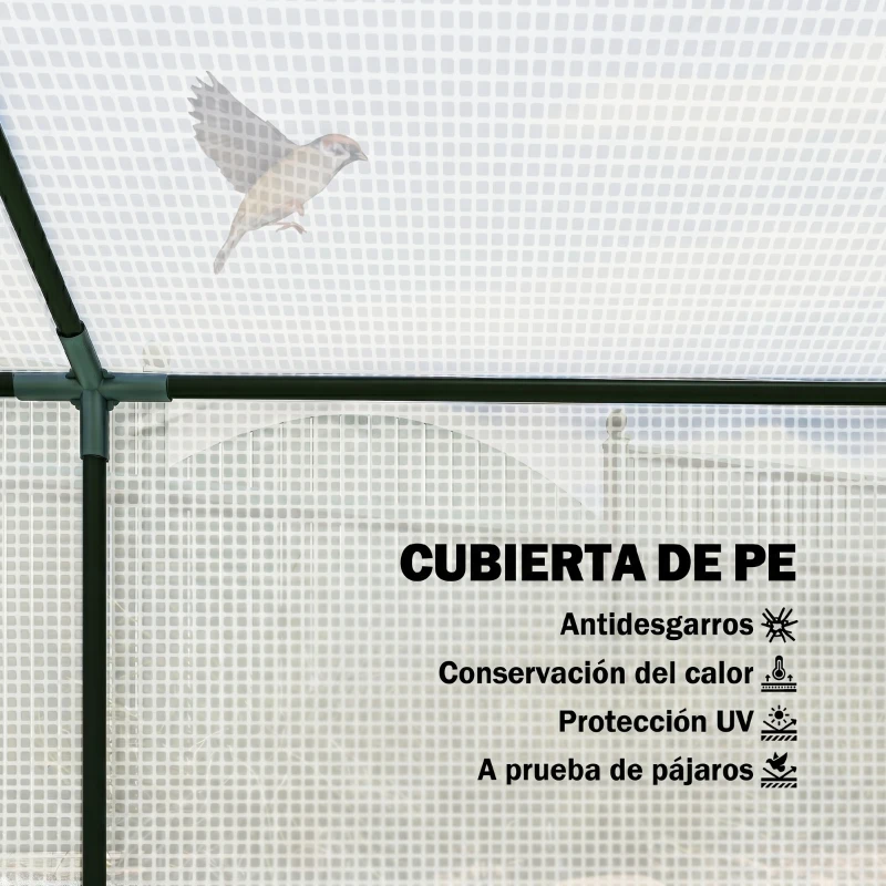 Outsunny Invernadero de Exterior 120x60x60 cm Invernadero de Jardín con 2 Ventanas Enrollables Cubierta de PE 140g/㎡ y Marco de Acero Impermeable Anti-UV para Cultivo de Plantas Verduras Translúcido