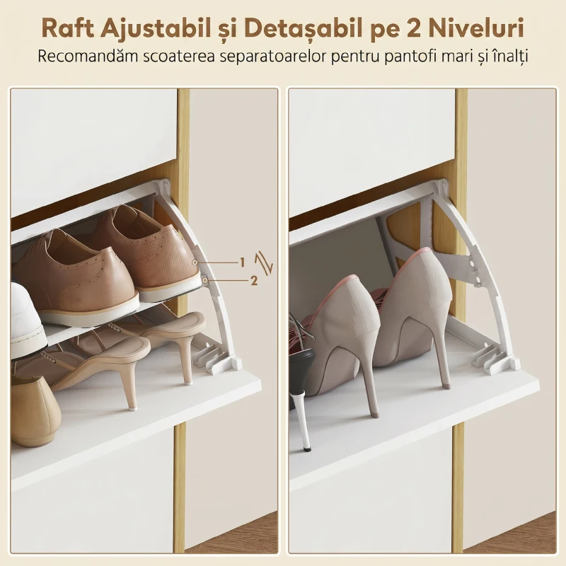 HOMCOM Dulap Slim Modern pentru Pantofi, cu 3 Sertare Rabatabile pentru 24 de Perechi, 80x24x127 cm, Alb