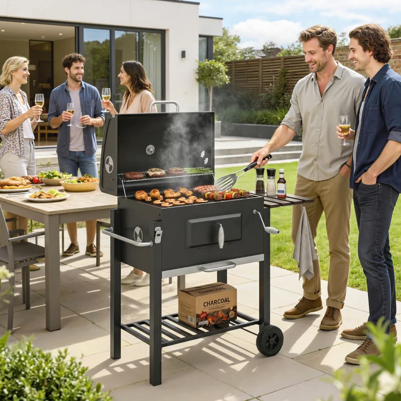 Outsunny Charcoal Grill, with Height-Adjustable Coal Pan - Black