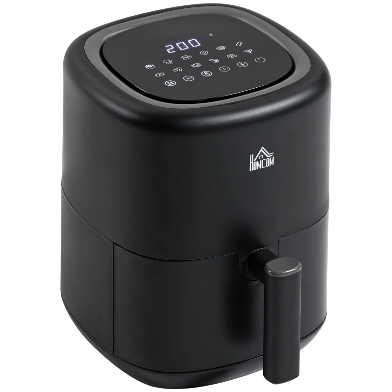 HOMCOM Heißluftfritteuse 3 L 1300W mit 12 Menüs LED-Display Antihaftbeschichteter Korb für gesundes ölfreies fettarmes Kochen Schwarz 29,5 x 23,8 x 30,3 cm