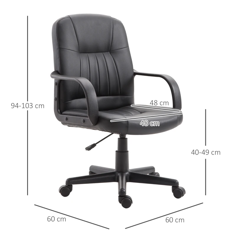 Vinsetto Sedia da Ufficio Ergonomica e Girevole, Poltrona da Ufficio con Altezza Regolabile in Finta pelle 60x60x94-103cm Nero