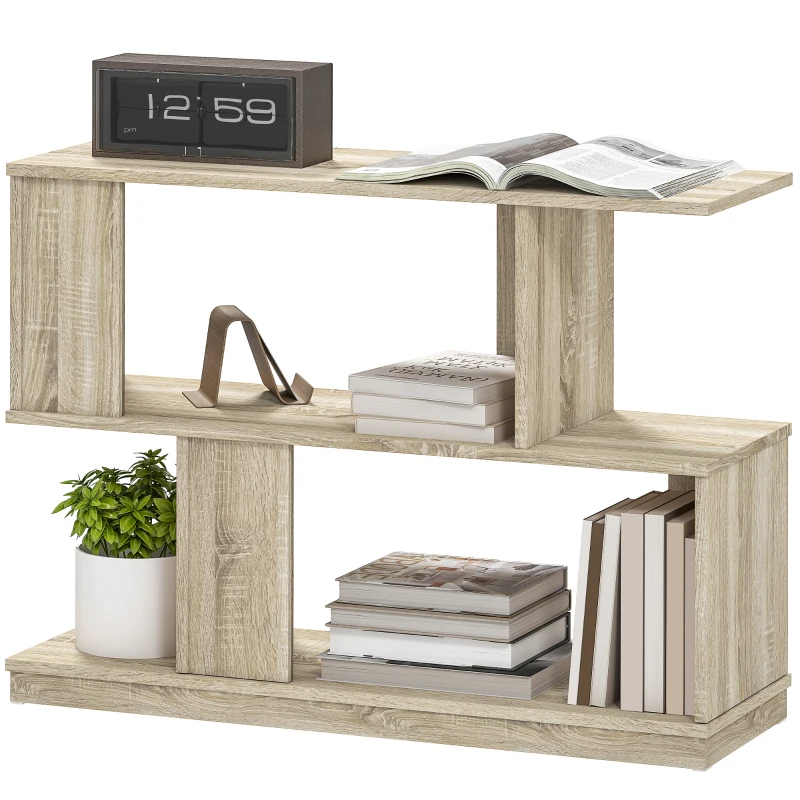 HOMCOM Măsuță de Cafea Modernă în Formă de S cu 3 Rafturi pentru Living și Salon, 90x30x61 cm, Lemn