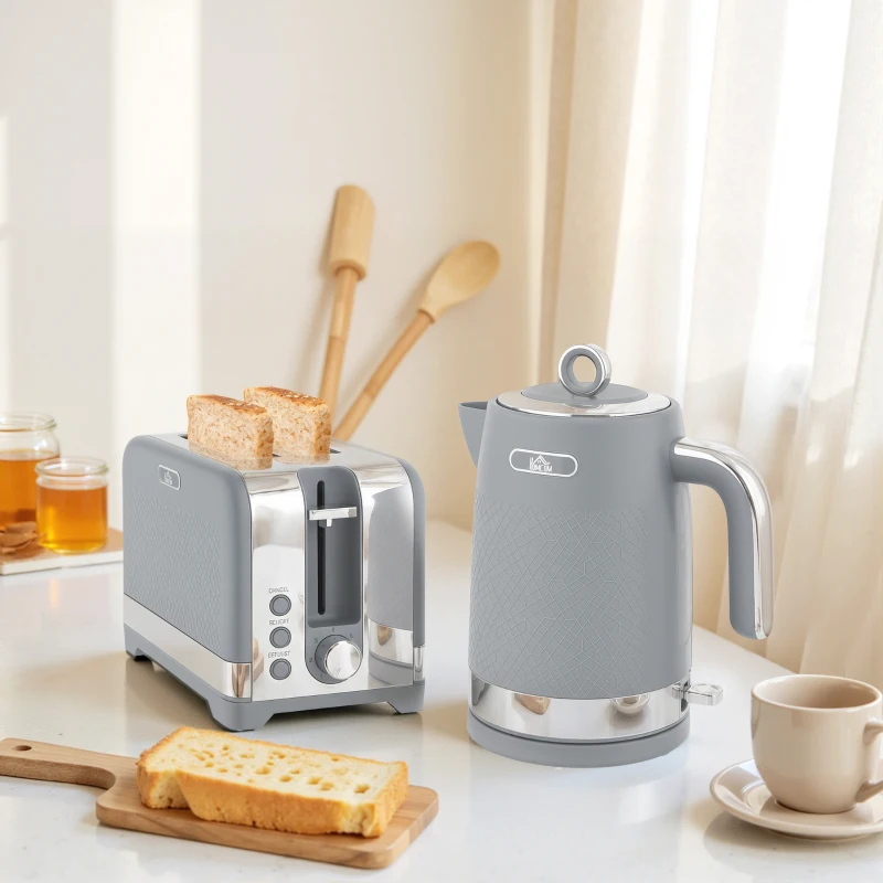 HOMCOM Sleek Textured Kettle and Toaster Set - Grey