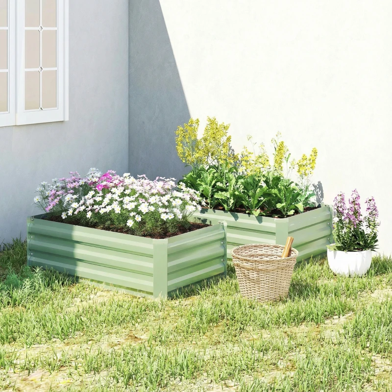 Outsunny Set of Two 100 x 60cm Steel Planter Boxes - Light Green