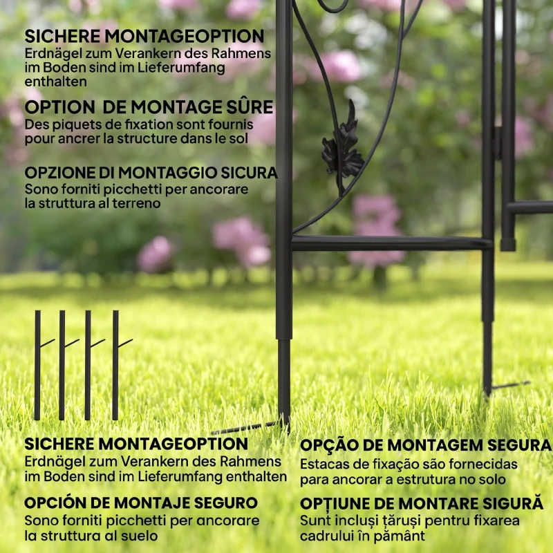 Outsunny Arc de Grădină cu Poartă, Spalier pentru Plante Cățărătoare din Metal, 2,2x1 m, Negru