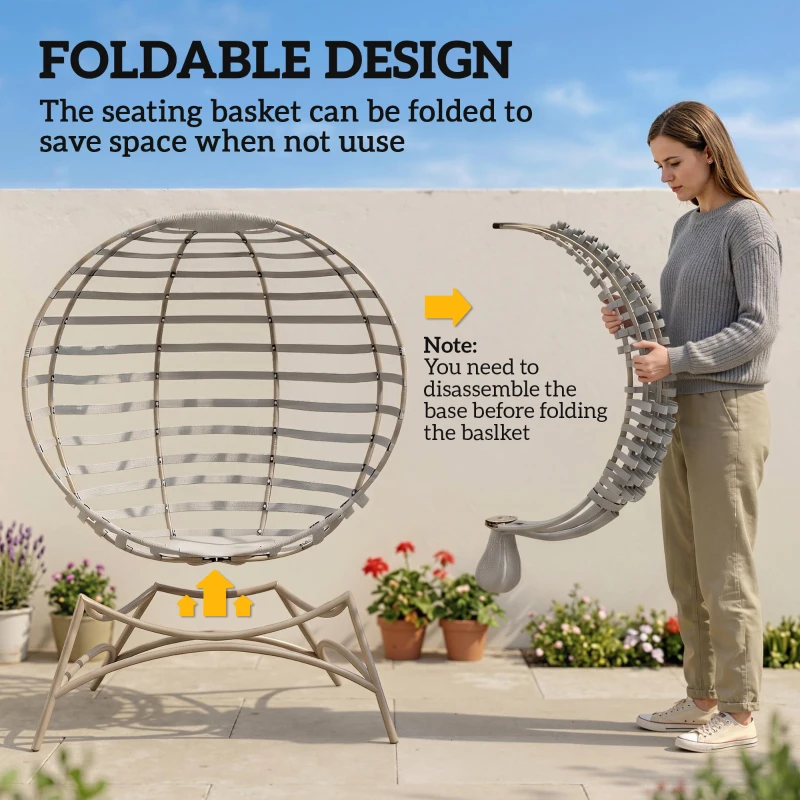 Outsunny Egg Chair with Cushion & Side Pocket - Light Grey