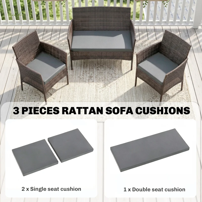 Outsunny Outdoor Seat Cushion Pads for Rattan Furniture, 3 PCs Garden Furniture Cushions, Dark Grey