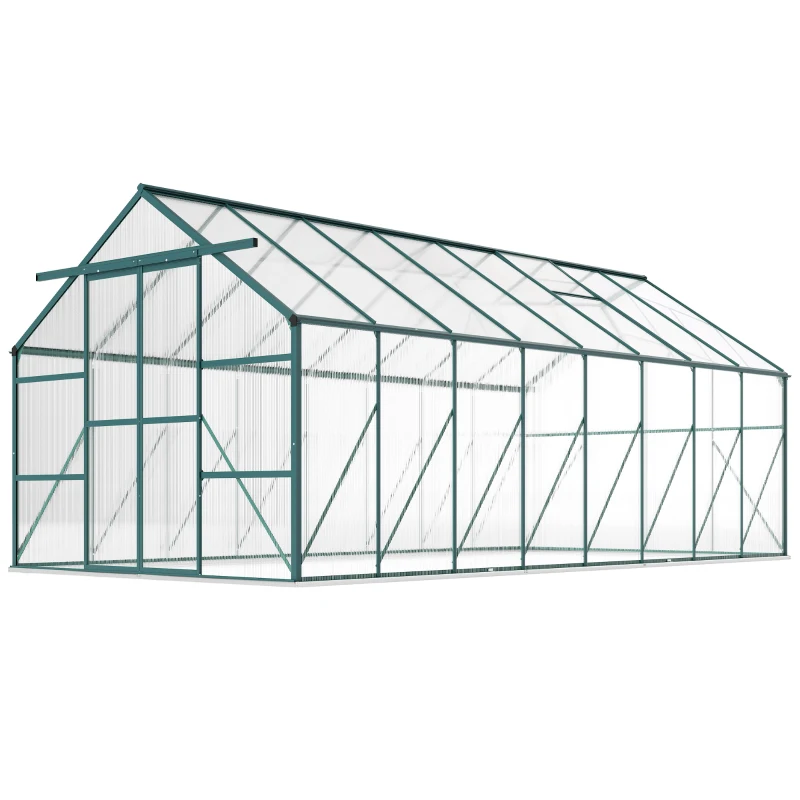Outsunny Serra da Giardino in Policarbonato, Metallo e Alluminio, Anti-UV e Antivento, 244x500x216cm, Verde