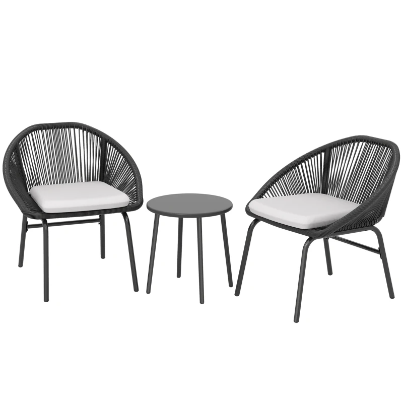 Outsunny Set da Giardino con 2 Sedie con Cuscino e Tavolino da Caffè in Acciaio e Rattan PE, Nero