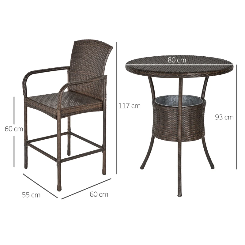 Outsunny Set 5 Pezzi Tavolino con 4 Sedie da Giardino Alte in Rattan Sintetico con Secchiello per Ghiaccio, Marrone