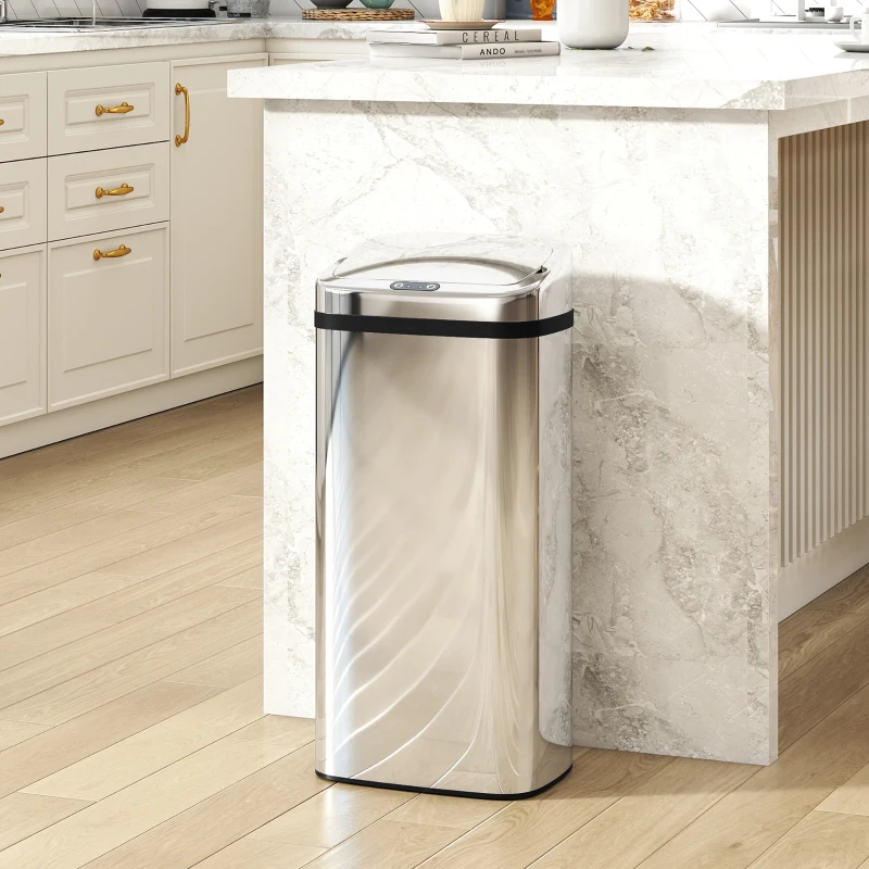 HOMCOM Bidone per Rifiuti da 40L con Sensore per Apertura e Chiusura Automatica, 33x25x70 cm, Argento