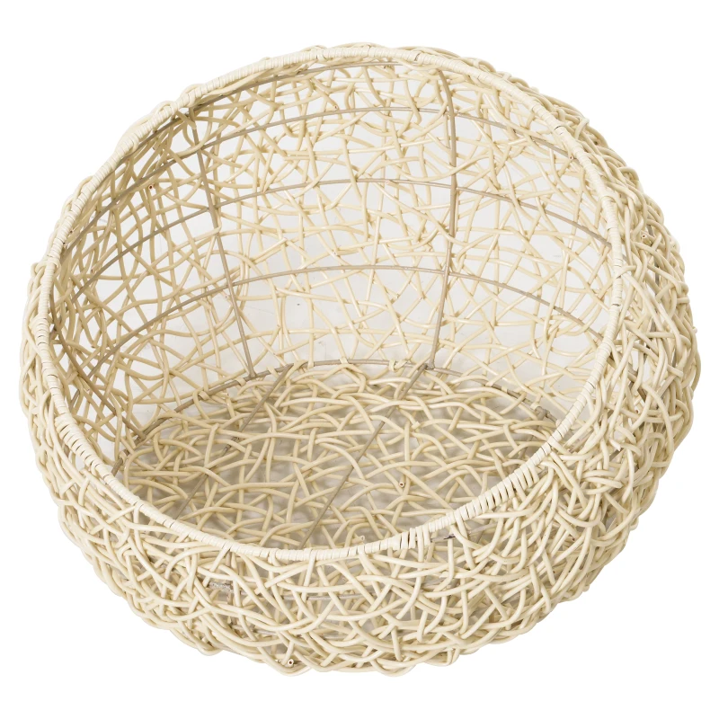 PawHut Cama de Rattan para Gatos Cama/Casa com Almofada Tenda para Animais de Estimação para Gatos e Cães Bege Ø56x35 cm