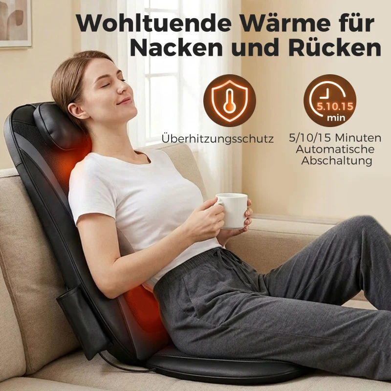 HOMCOM Shiatsu-Rückenmassager mit Wärme, Tiefenmassage und 3-stufiger Sitzvibration, Massagegerät für Rückenschmerzen