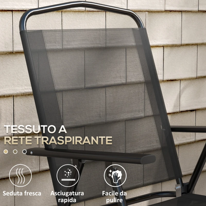 Outsunny Set da Giardino 3 Pezzi con 2 Sedie 53.5x64x93 cm e Tavolino da Caffè Ø45x50 cm, in Metallo, Nero