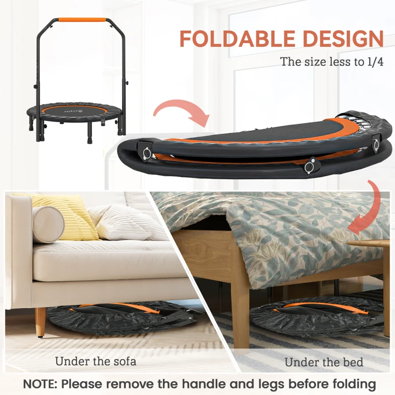 HOMCOM 40" Foldable Mini Fitness Trampoline, with Adjustable Foam Handle, Orange