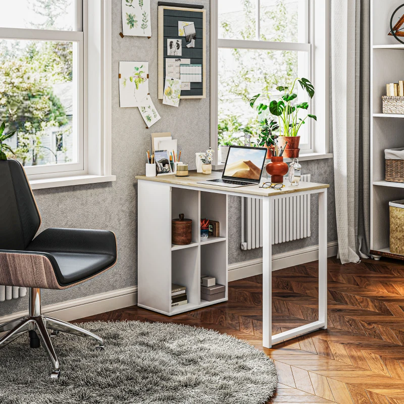 HOMCOM Kompakter Computertisch, Moderner Schreibtisch mit Stauraum-Fächern, für kleine Räume, 100 x 54 x 75 cm, Weiß