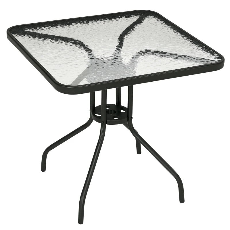 Outsunny Gartentisch Abnehmbar Metall 76x76 cm Wetterfest Balkontisch mit Schirmloch, rutschfest Schwarz