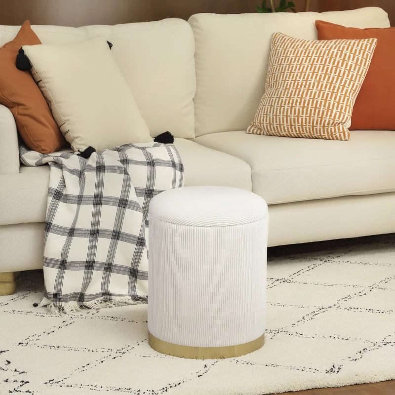 HOMCOM Banco com Arrumação Dobrável com Tampa Base em Aço Banco Redondo 36x36x44 cm Branco Creme