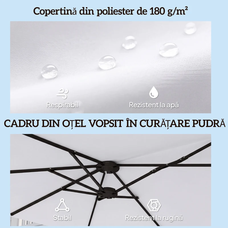 Outsunny Umbrelă Dublă cu 12 Spițe, cu Manivelă, din Metal și Poliester, 4,6x2,7 m, Alb