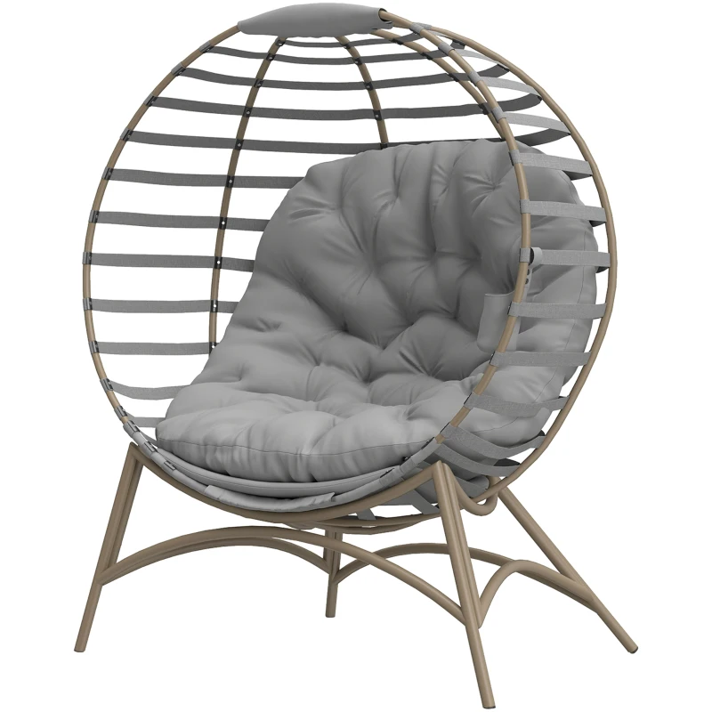 Outsunny Egg Chair with Cushion & Side Pocket - Light Grey