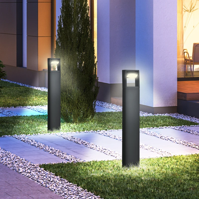 Outsunny Gartenlampe, Wegleuchte, Pfostenlicht mit LEDs, wetterbeständig, 16cm x 5cm x 90cm, Dunkelgrau
