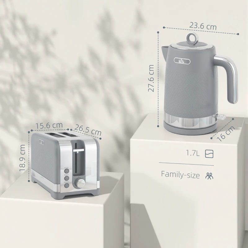 HOMCOM Sleek Textured Kettle and Toaster Set - Grey