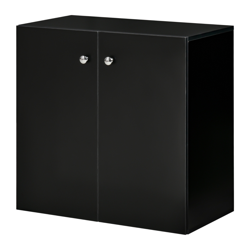 HOMCOM 2 Tier Bookcase, Wooden Storage Cabinet with 2 Doors, Freestanding Sideboard for Living Room, Home Office and Study, Black