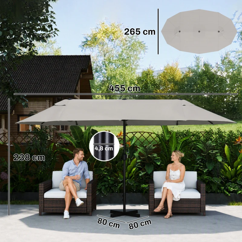 Outsunny Grande Parasol de Jardin Exterieur 4,6 x 2,7 m avec Pied en Croix, Parasol Double avec Manivelle, pour Terrasse, Café