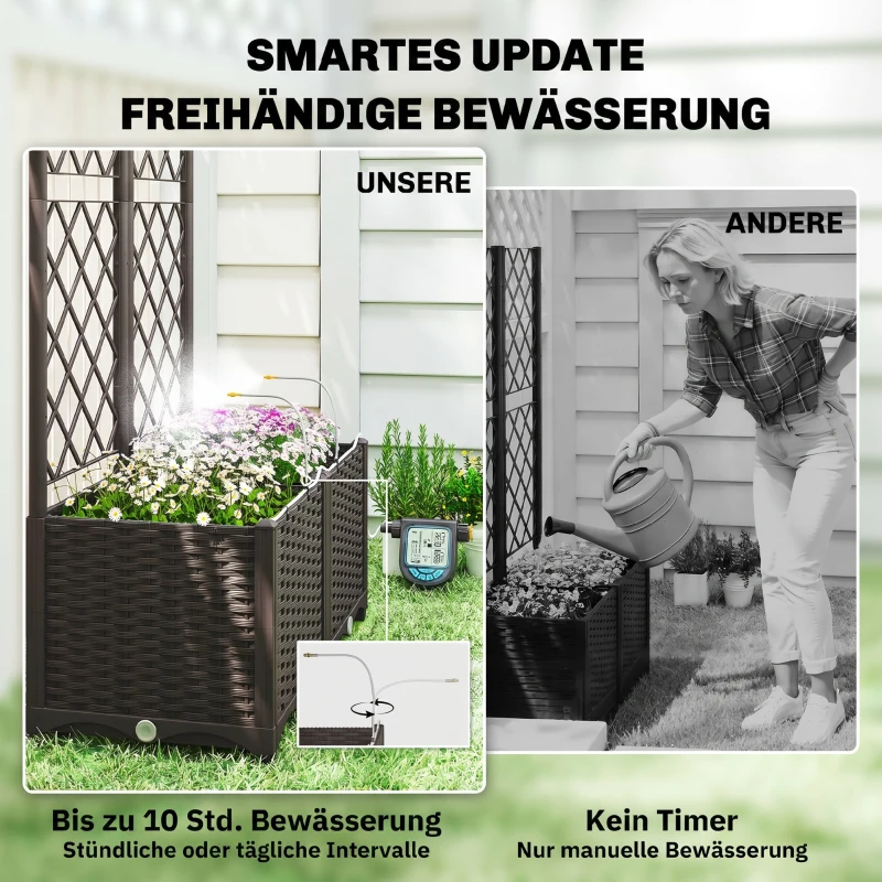 Outsunny 2er Set Spalier mit Pflanzkasten Blumenkasten mit Drainageloch Timer Bewässerungssystem 80 x 40 x 136 cm Braun