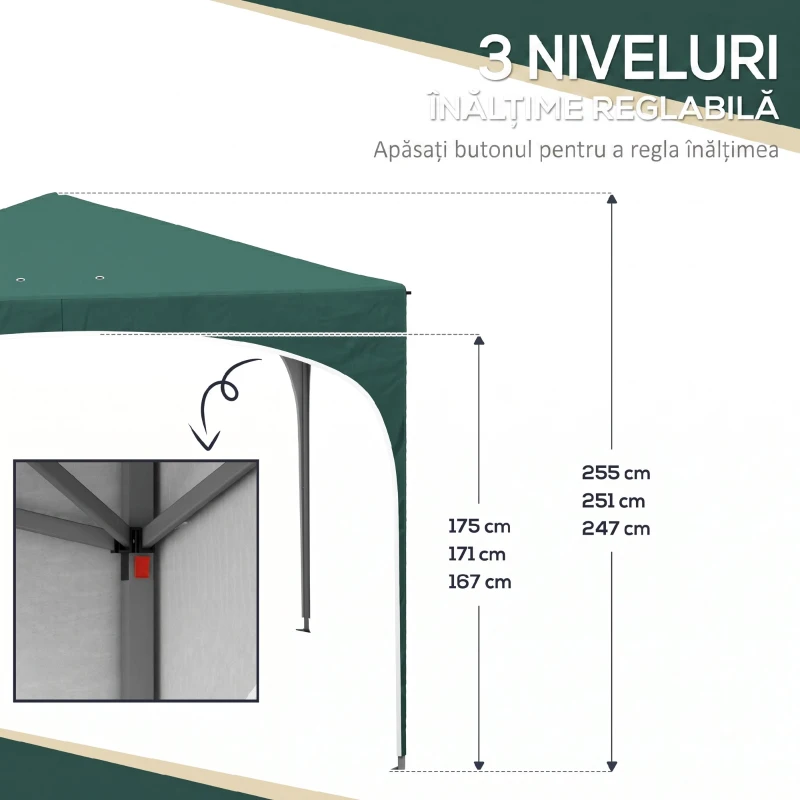 Outsunny Cort cu Copertina Pliabila de 3x3m, Verde