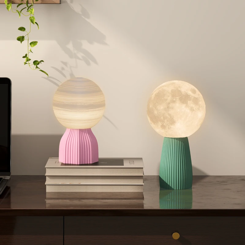 HOMCOM Conjunto de Lâmpadas de Mesa em Visual de Planeta 3 Cores USB Plástico Branco