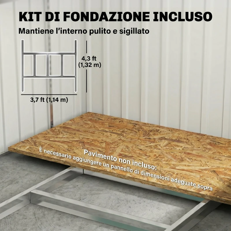 Outsunny Capanno Attrezzi in Metallo 1.5x2m con Base, Porta Scorrevole e Tetto Inclinato, Bianco