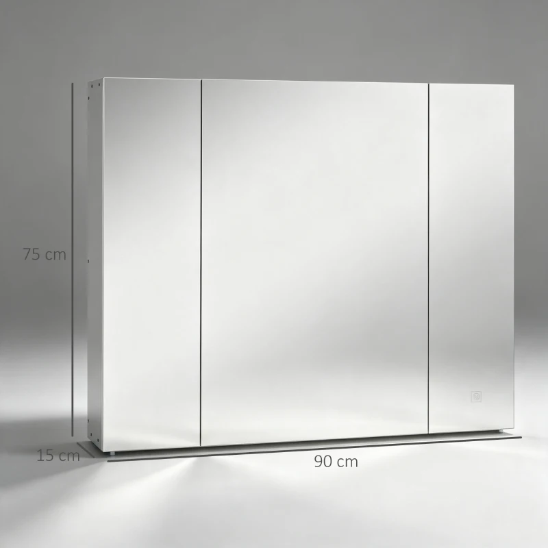 kleankin Armario de Baño con Espejo Luces LED Estantes Ajustables y USB Estilo Moderno 90x15x75 cm Blanco