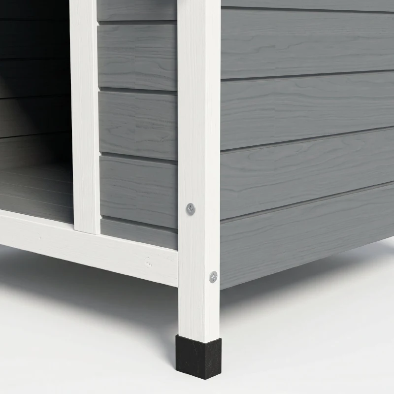 PawHut Cușcă pentru câini din lemn pentru exterior, căsuță pentru câini mari cu podea detașabilă, 84x99x87cm, gri