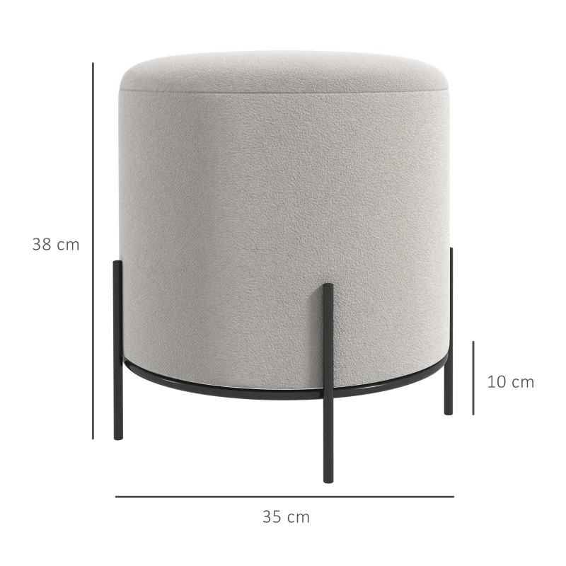 HOMCOM Pufe Otomano Banco Apoio para os Pés em Veludo com Pés em Aço para Sala Quarto Ø35x38 cm Cinza Claro
