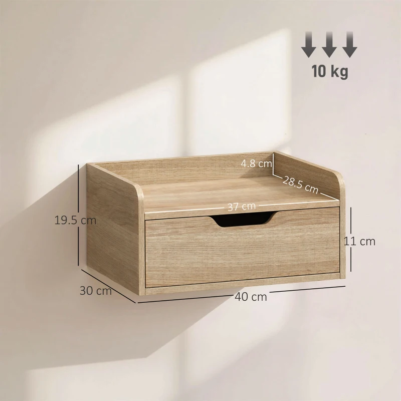 HOMCOM Floating Nightstands Set of 2, Wall Mounted Bedside Table with Drawer for Bedroom, Natural Wood