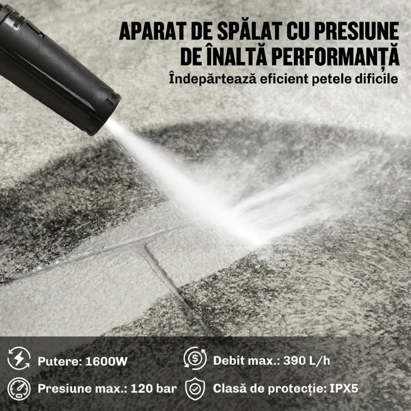 Outsunny Aparat de Spălat cu Presiune 1600w cu Duză Reglabilă, 120 Bar, Galben