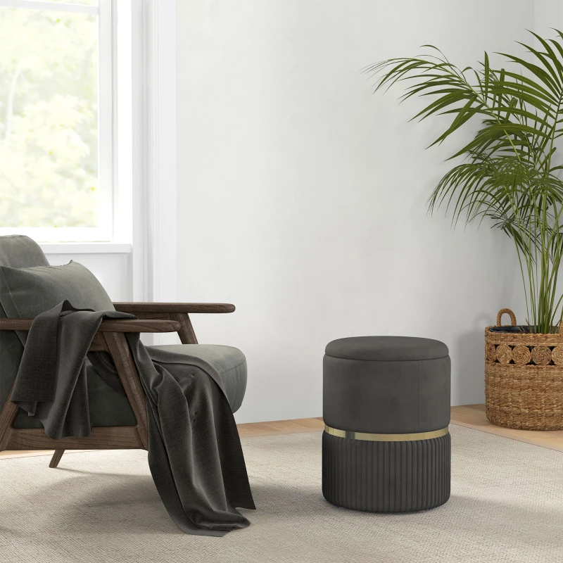 HOMCOM Pouf Contenitore 120 kg max per Soggiorno, Ingresso e Camera, in Poliestere, 36x36x44 cm, Grigio