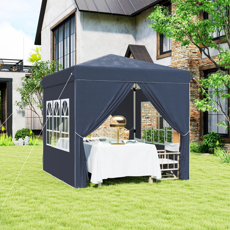 Outsunny 2,5 x 2,5 m Pop-up-Pavillon mit Seitenwänden und Tragetasche, UPF50+ höhenverstellbares Gartenzelt, Dunkelblau