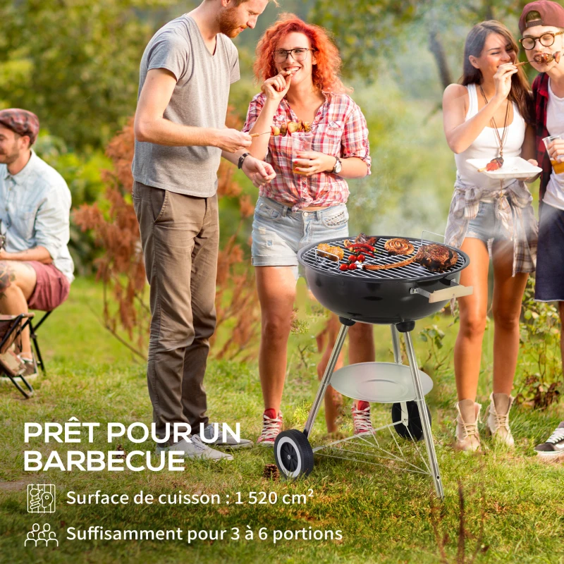 Outsunny Barbecue à charbon BBQ rond avec couvercle roues et contrôle température portable barbecue grill noir