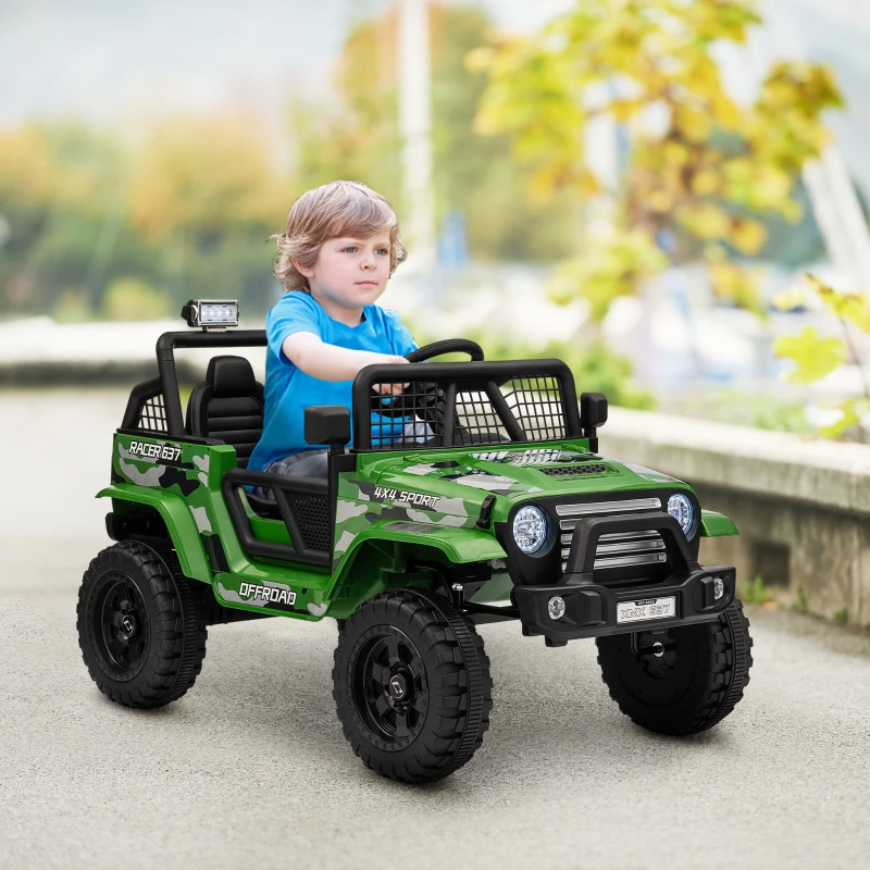 AIYAPLAY 12V Battery Powered Kids Ride-On Car, Electric Truck w/ Spring Suspension, Remote, Music, Horn, Lights, Green