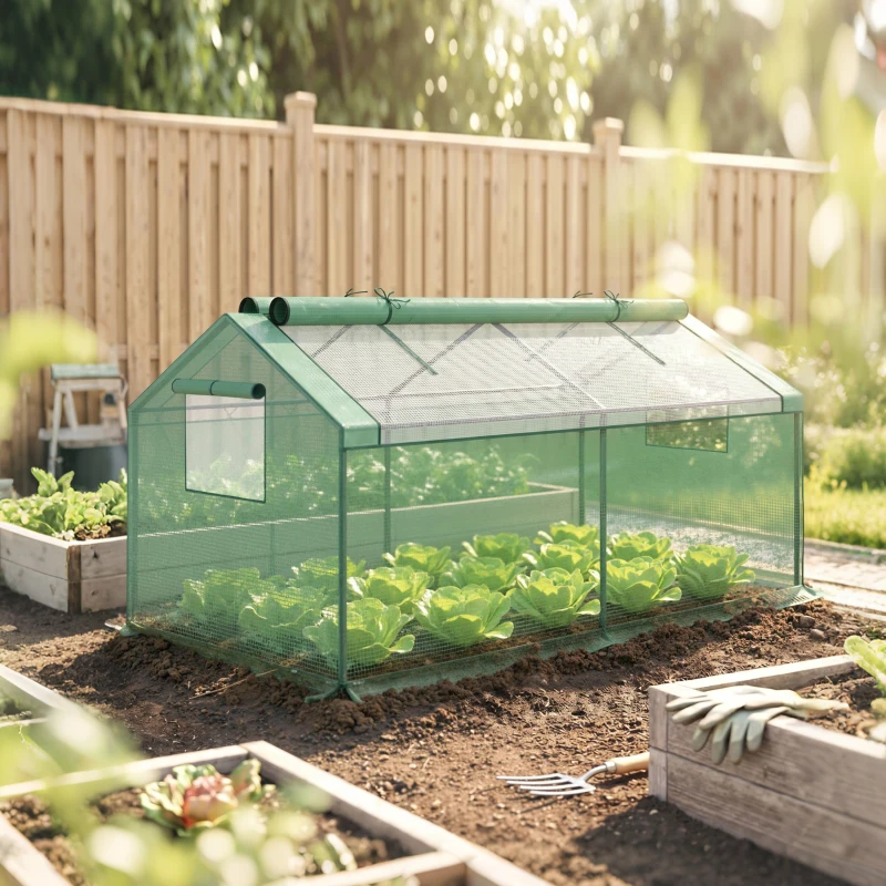 Outsunny Mini-estufa canteiro estufa de filme, resistente às intempéries, 180 x 92 x 92 cm, Verde