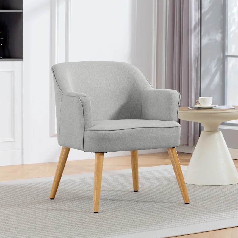 HOMCOM Butaca de Salón Moderna Sillón Tapizado en Lino Sintético Patas de Madera para Dormitorio Oficina 64,5x65x79,5 cm Crema