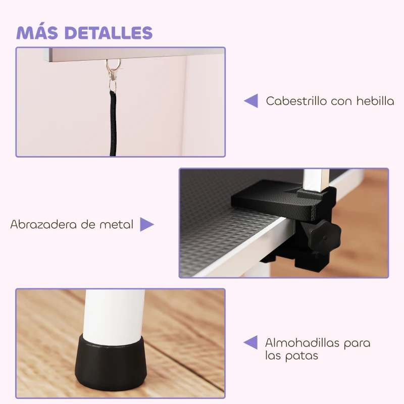 PawHut Mesa de Peluquería Canina Plegable con Encimera Antideslizante Brazo Ajustable 81x48,5x80 cm Negro