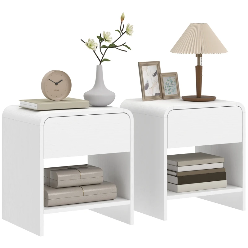 HOMCOM Lot de 2 tables de chevet, table d'appoint moderne avec compartiment ouvert et tiroir, 40 x 35 x 45 cm, blanc