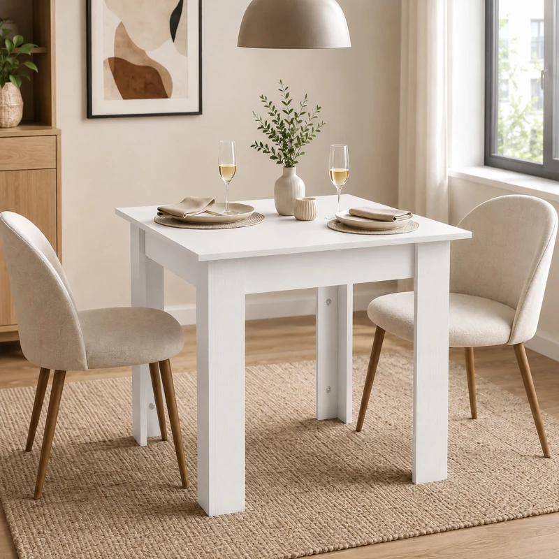 HOMCOM Square Dining Table, Modern Small Dining Table with Wood Effect, Space Saving, Non-slip Foot Pads, White