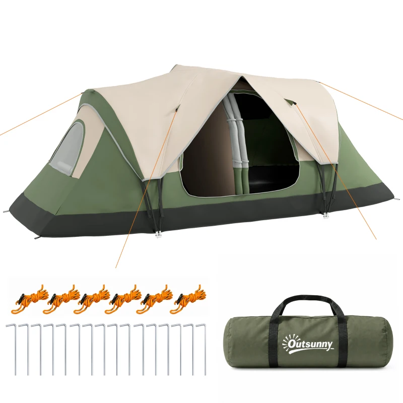 Camping Tent for 6 Man with 2000mm Waterproof Rainfly and Carry Bag for Fishing Hiking Festival, Dark Green