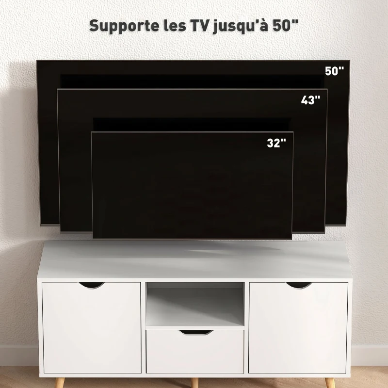 HOMCOM Meuble TV Banc TV Buffet bas Meuble de rangement sur pied avec 2 placards en Bois pour Chambre Salon