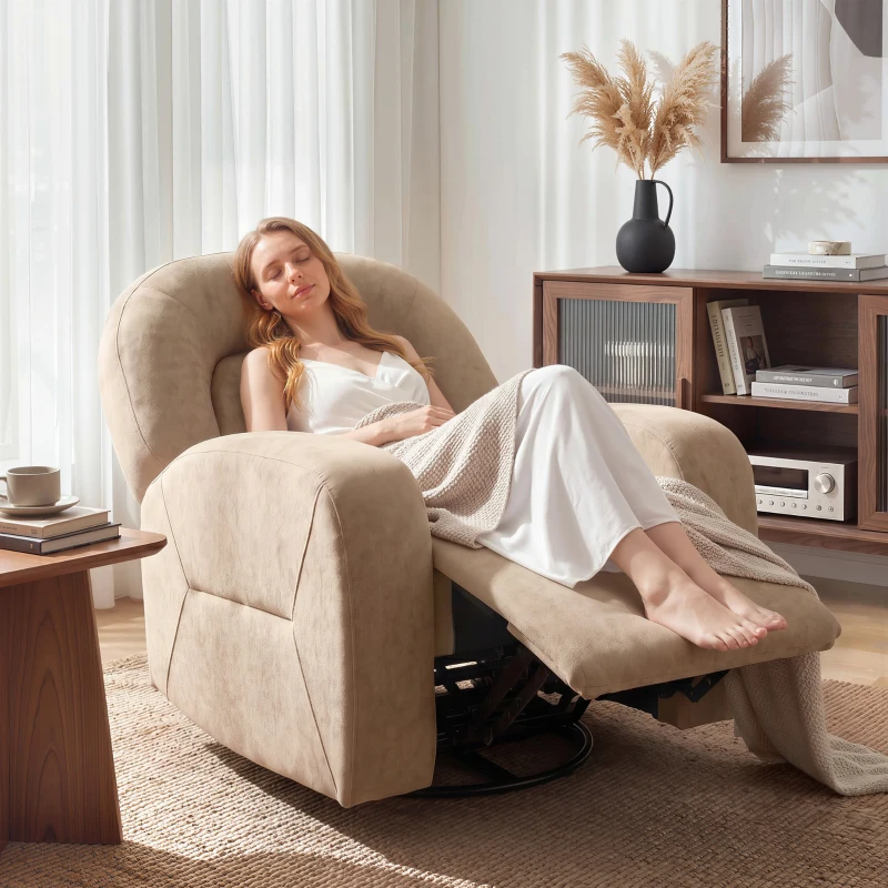 HOMCOM Relaxsessel, 360° Drehbarer Liegesessel mit Wolkenweichem Samtstoff, Breitem Sitz, für Wohnzimmer, Khaki