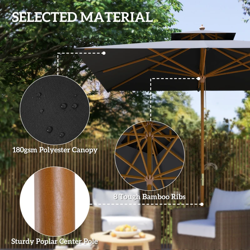 Outsunny 3 m Square Garden Parasol - Black
